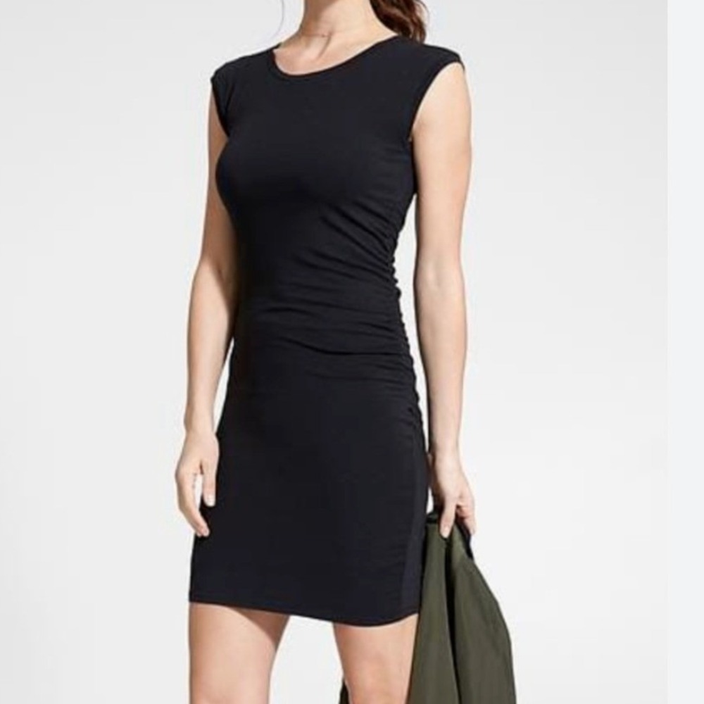 Athleta Carefree Tee Cap Sleeve pima cotton‎ Jersey Knit Dress Small black